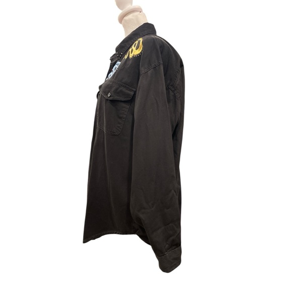 22nd Terrace M Black Oversized Denim Shirt Rhinestone Embroidery Y2K - Picture 3 of 7